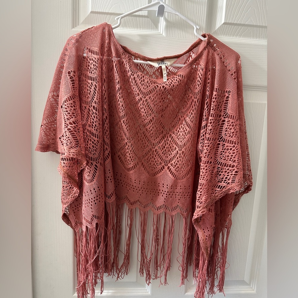 Boho Style Knit Crochet Fringe Top Size X-Small/Small